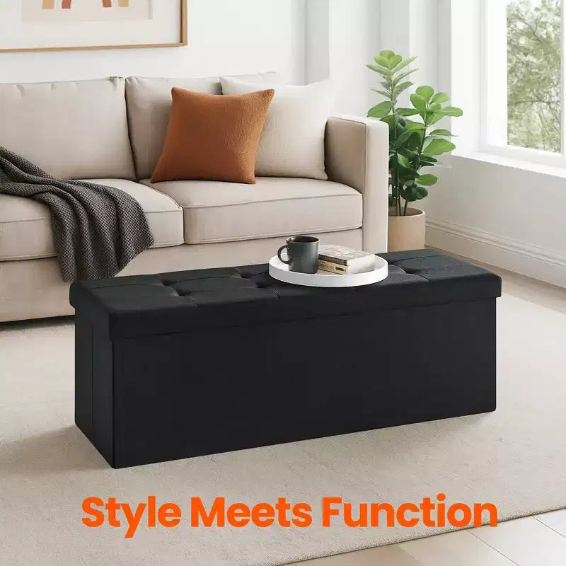 43" Folding Storage Ottoman Bench with Padded Seat