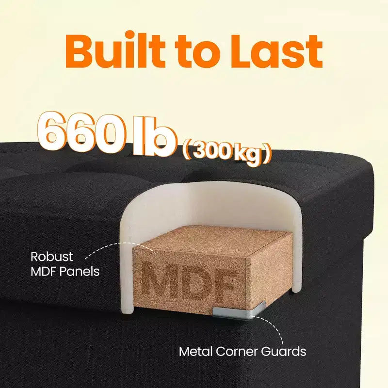 43" Folding Storage Ottoman Bench with Padded Seat