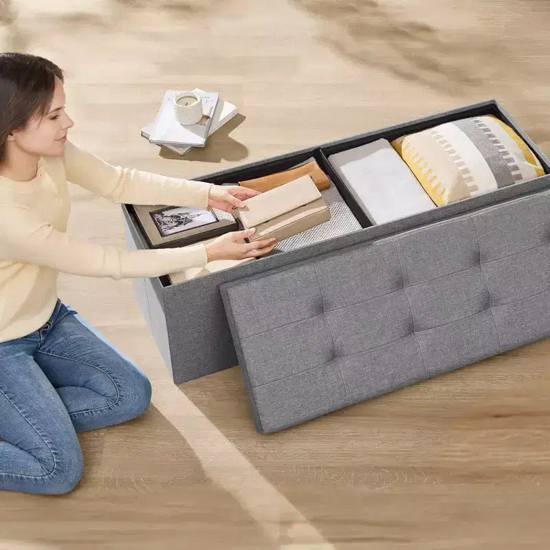 43" Folding Storage Ottoman Bench with Padded Seat