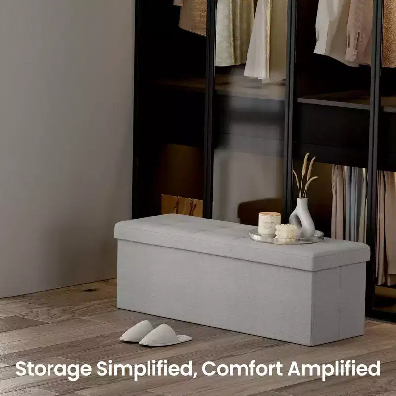 43" Folding Storage Ottoman Bench with Padded Seat