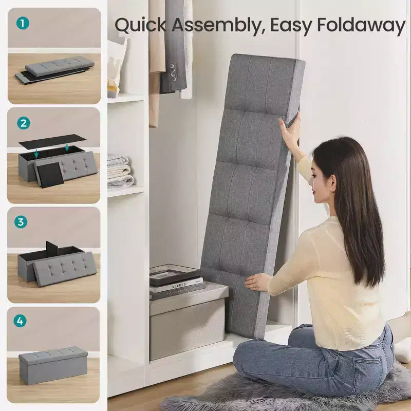 43" Folding Storage Ottoman Bench with Padded Seat