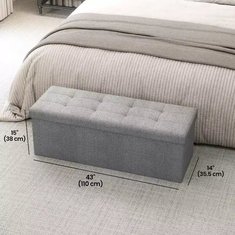 43" Folding Storage Ottoman Bench with Padded Seat