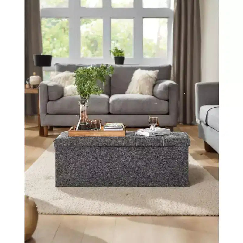 43" Folding Storage Ottoman Bench with Padded Seat