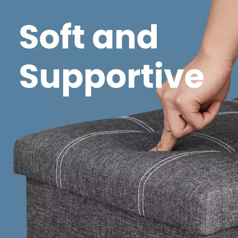43" Folding Storage Ottoman Bench with Padded Seat