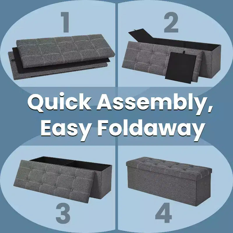 43" Folding Storage Ottoman Bench with Padded Seat