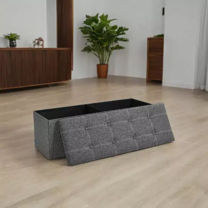 43" Folding Storage Ottoman Bench with Padded Seat