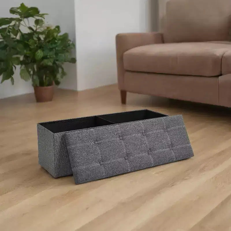 43" Folding Storage Ottoman Bench with Padded Seat