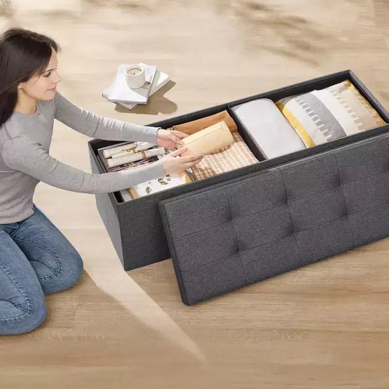43" Folding Storage Ottoman Bench with Padded Seat