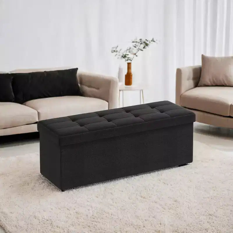43" Folding Storage Ottoman Bench with Padded Seat