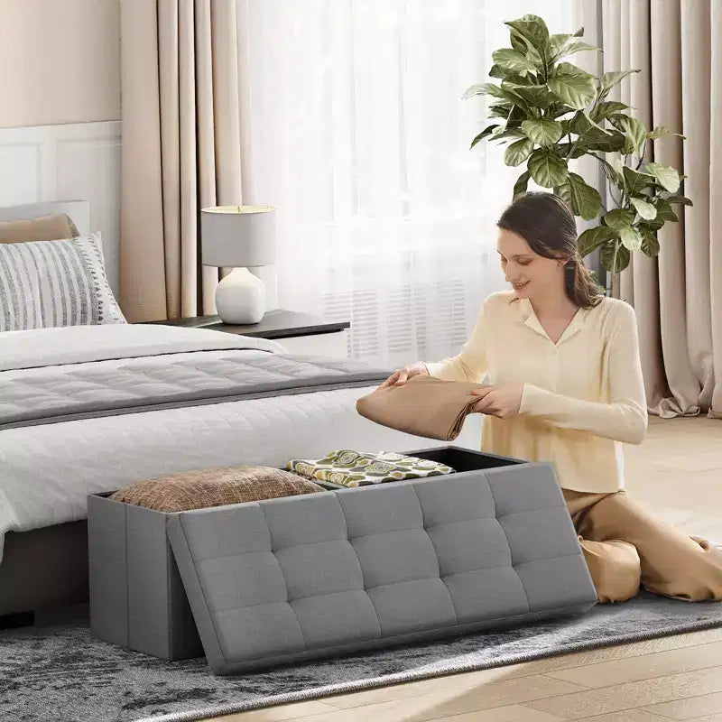 43" Folding Storage Ottoman Bench with Padded Seat