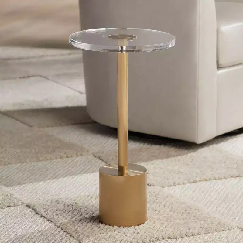 11.75" Brushed Gold Round Side Table with Acrylic Top