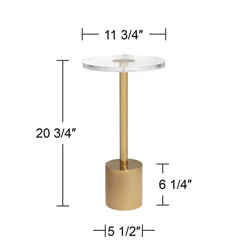 11.75" Brushed Gold Round Side Table with Acrylic Top