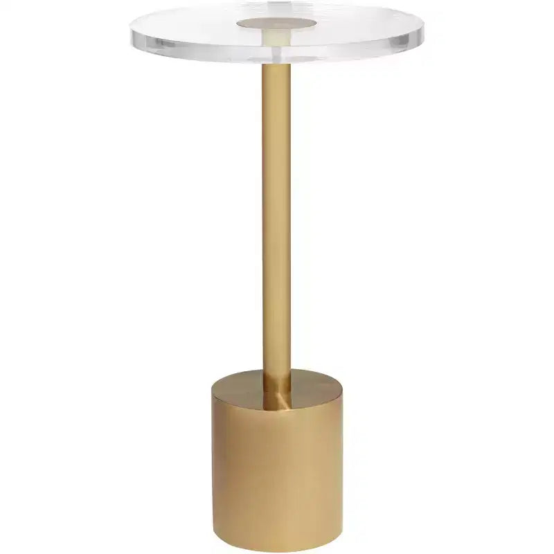 11.75" Brushed Gold Round Side Table with Acrylic Top