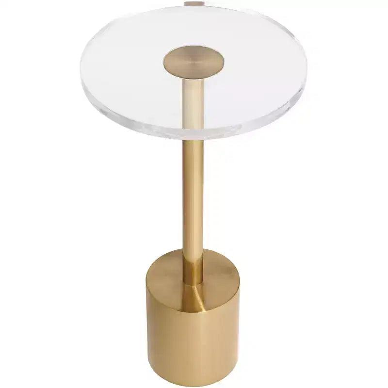 11.75" Brushed Gold Round Side Table with Acrylic Top