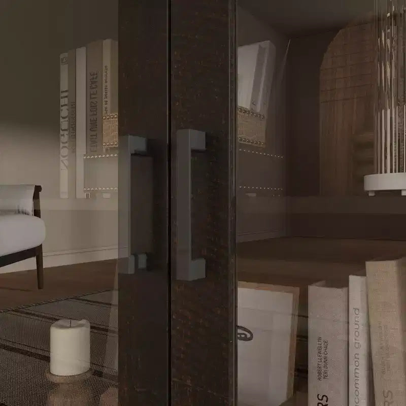 Deep Brown Accent Storage Cabinet with Glass Doors & Wood Grain Finish