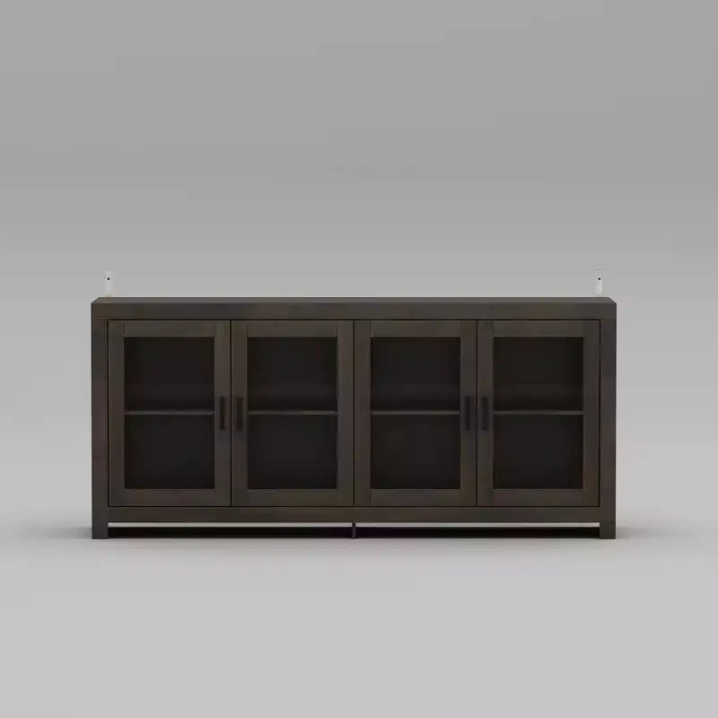 Deep Brown Accent Storage Cabinet with Glass Doors & Wood Grain Finish