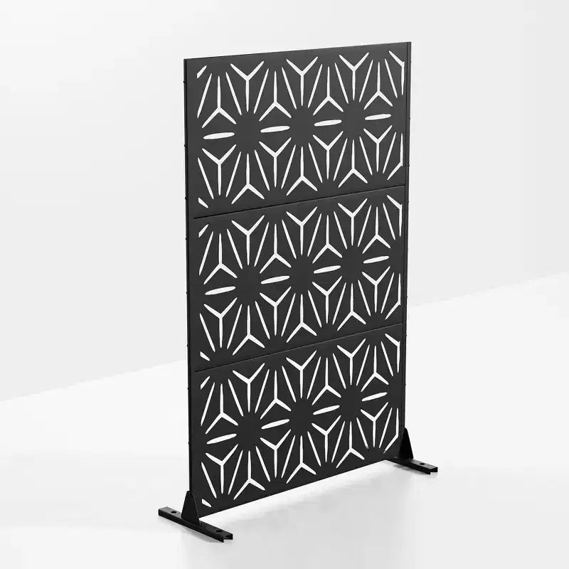 Star-Shaped Black Galvanized Steel Privacy Screen 71.37x46.8", Indoor/Outdoor