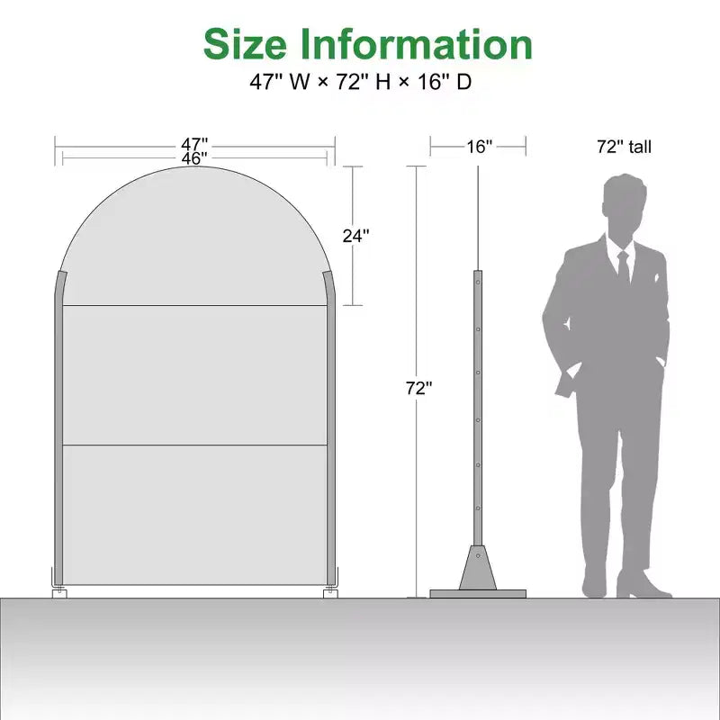 Black Arched Galvanized Steel Privacy Screen Panel 71.37x46.8"