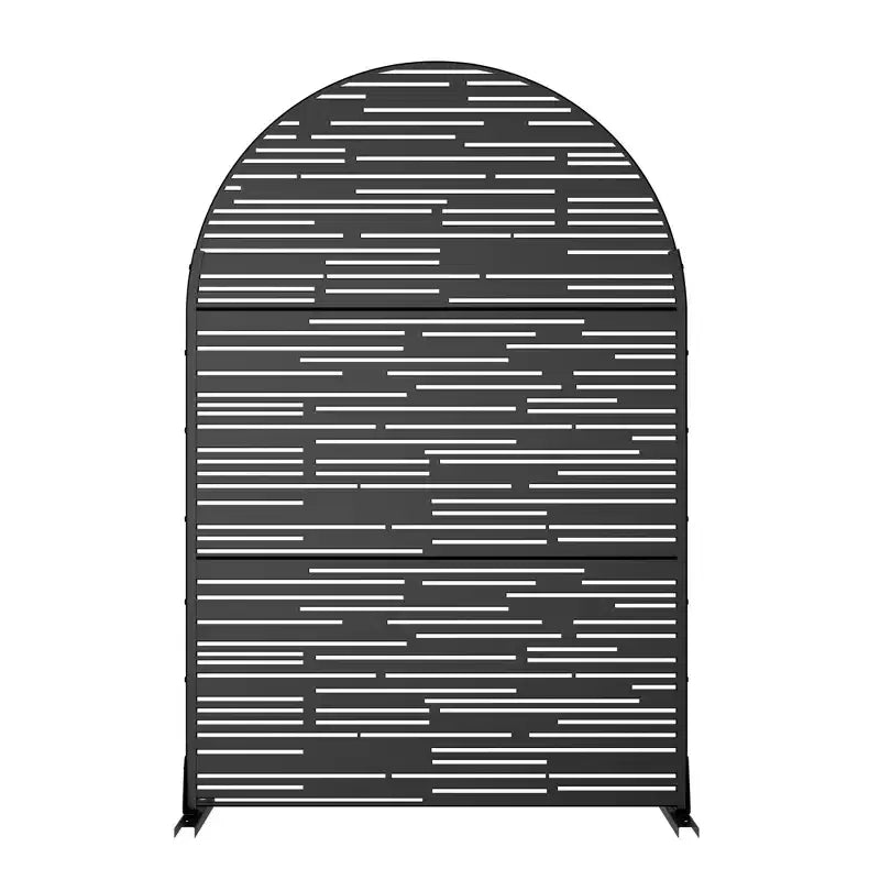 Black Arched Galvanized Steel Privacy Screen Panel 71.37x46.8"