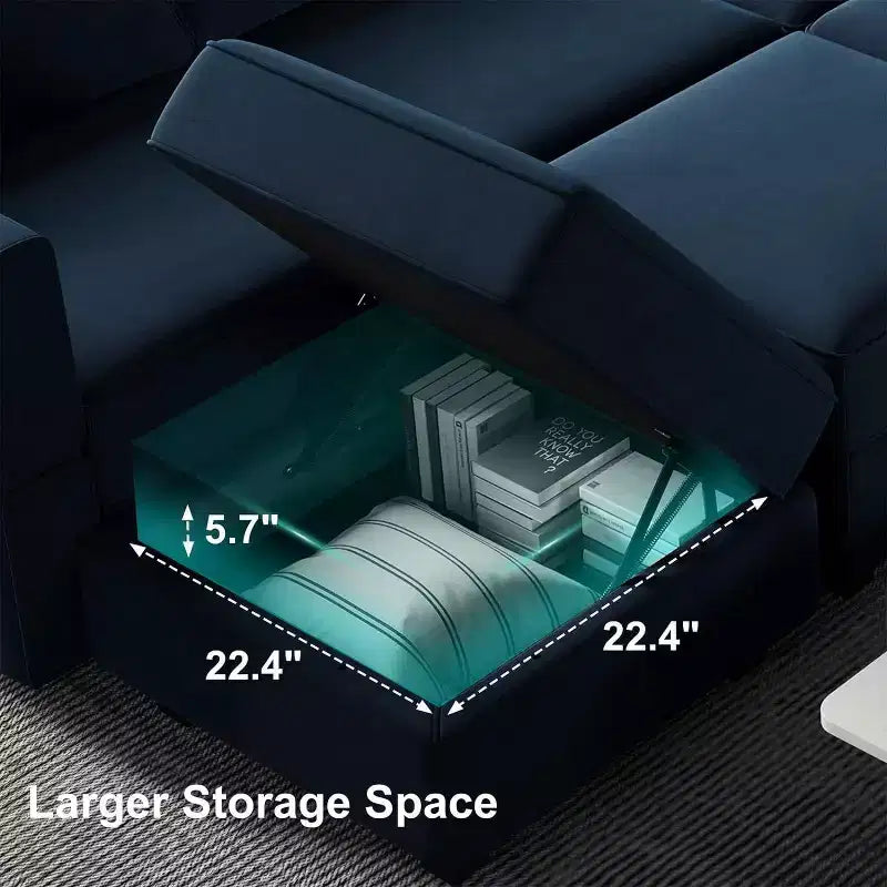 Modular Velvet Sectional Sofa with Storage Seat, 6 Seats + 6 Sides