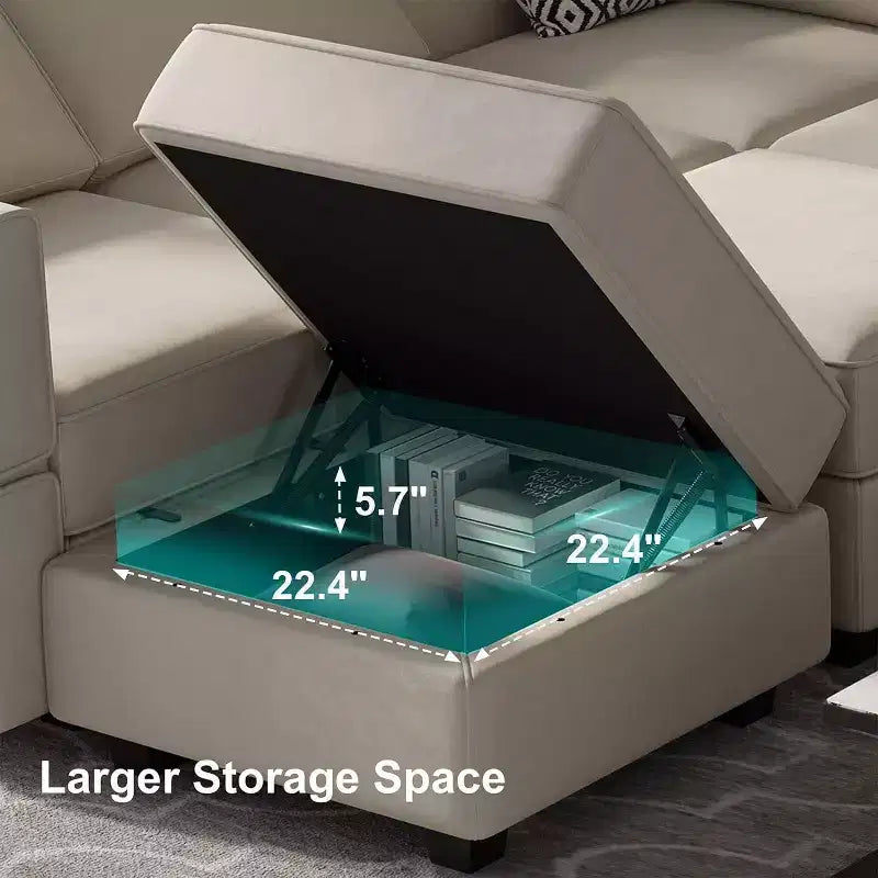 Modular Velvet Sectional Sofa with Storage Seat, 6 Seats + 6 Sides