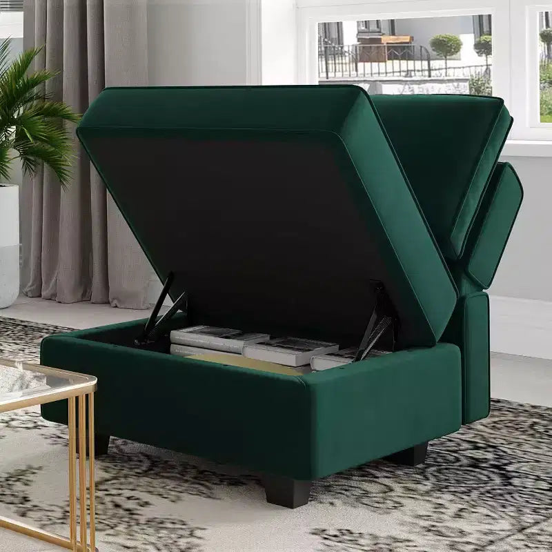 Modular Velvet Sectional Sofa with Storage Seat, 6 Seats + 6 Sides