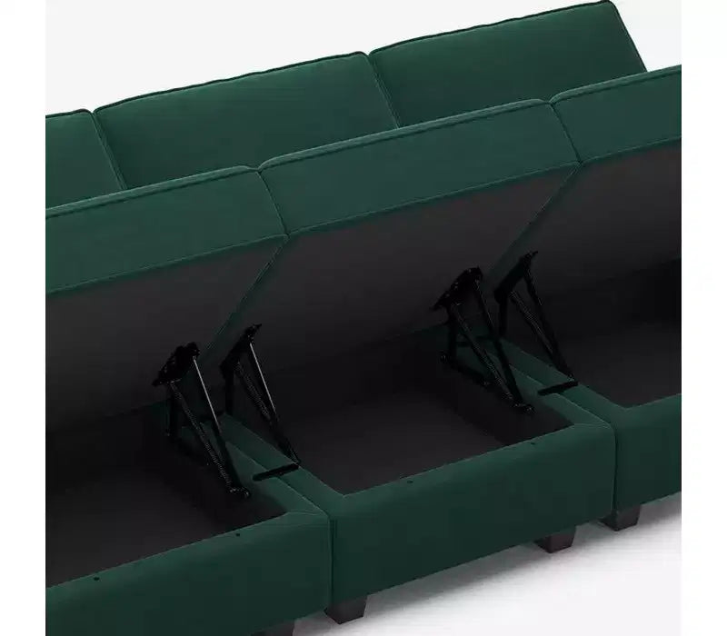 Modular Velvet Sectional Sofa with Storage Seat, 6 Seats + 6 Sides
