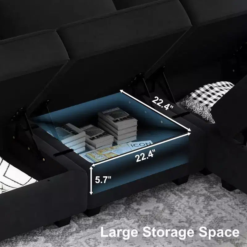 Modular Velvet Sectional Sofa with Storage Seat, 6 Seats + 6 Sides