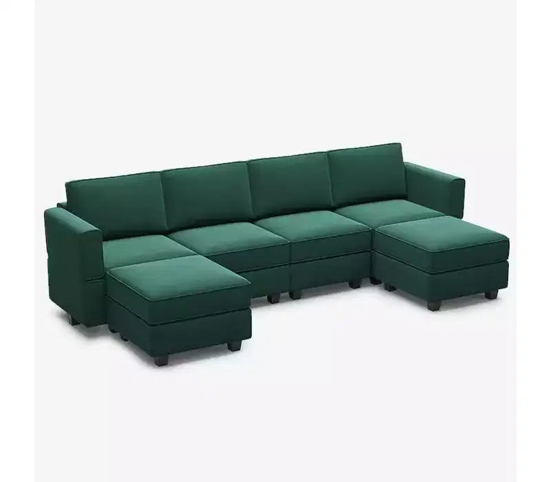 Modular Velvet Sectional Sofa with Storage Seat, 6 Seats + 6 Sides