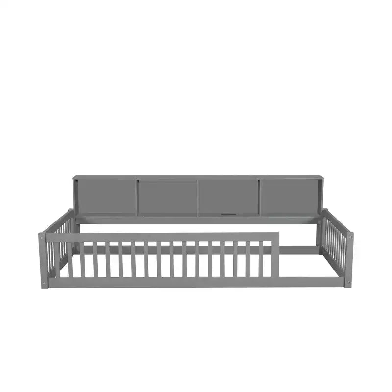 Twin XL Montessori Floor Bed with Storage Cabinets and USB Ports