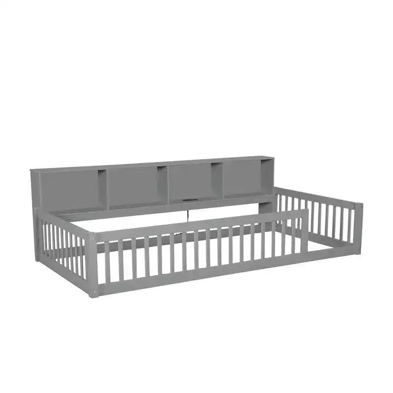 Twin XL Montessori Floor Bed with Storage Cabinets and USB Ports