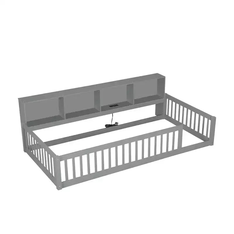 Twin XL Montessori Floor Bed with Storage Cabinets and USB Ports