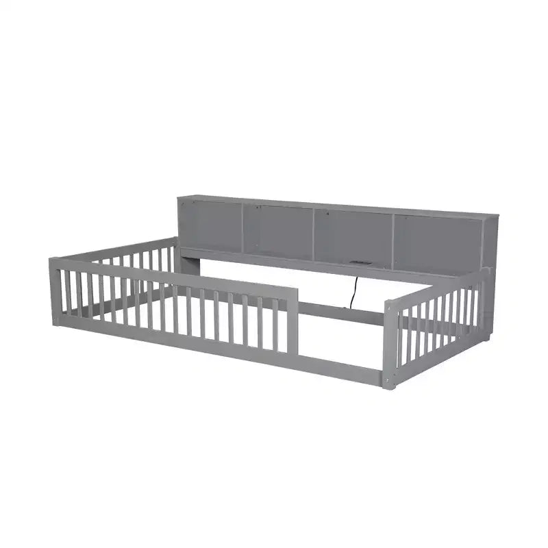 Twin XL Montessori Floor Bed with Storage Cabinets and USB Ports