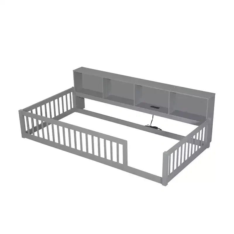 Twin XL Montessori Floor Bed with Storage Cabinets and USB Ports