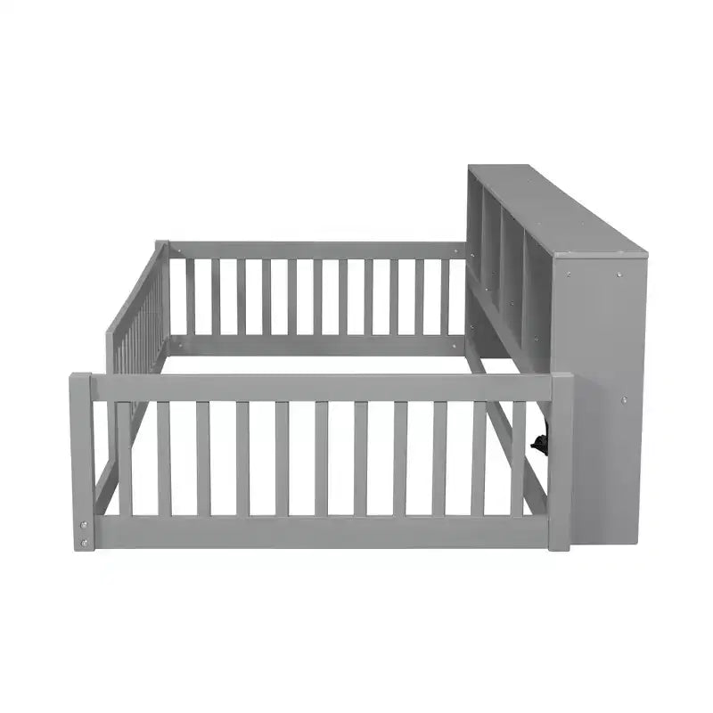 Twin XL Montessori Floor Bed with Storage Cabinets and USB Ports