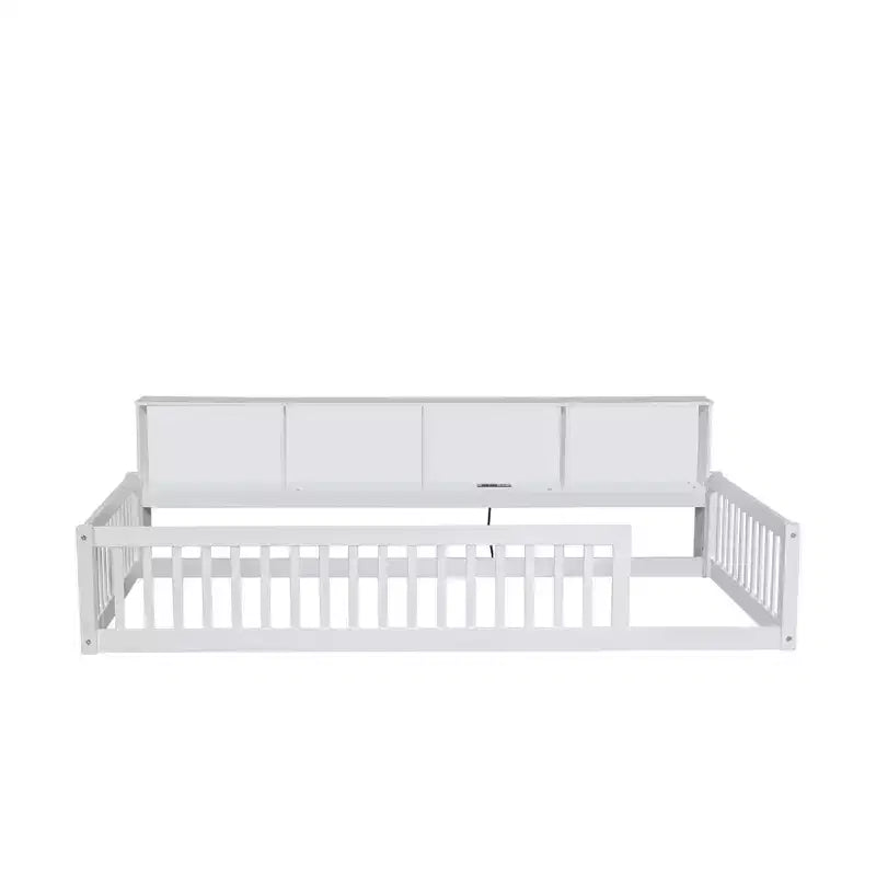 Twin XL Montessori Floor Bed with Storage Cabinets and USB Ports