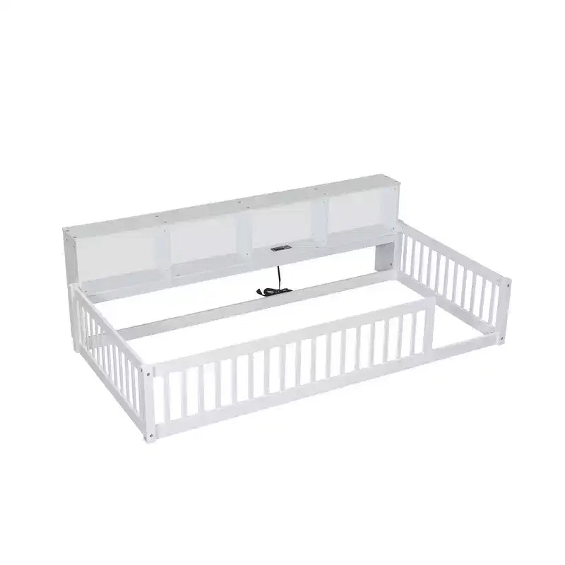 Twin XL Montessori Floor Bed with Storage Cabinets and USB Ports