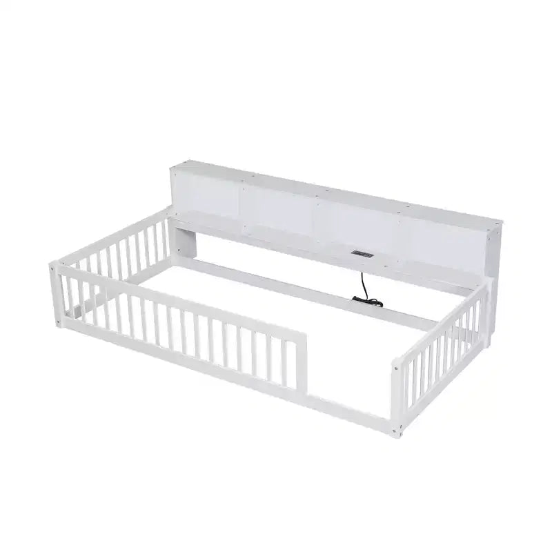 Twin XL Montessori Floor Bed with Storage Cabinets and USB Ports