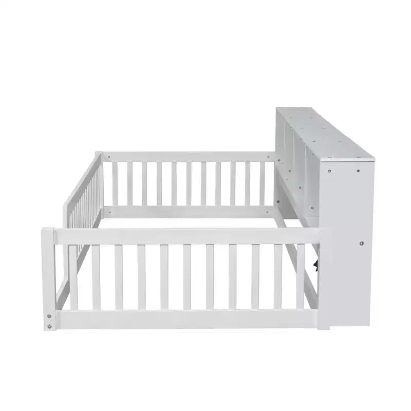 Twin XL Montessori Floor Bed with Storage Cabinets and USB Ports