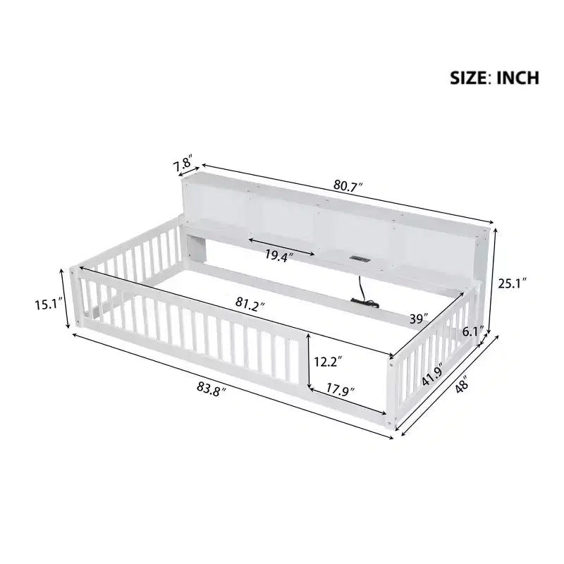 Twin XL Montessori Floor Bed with Storage Cabinets and USB Ports