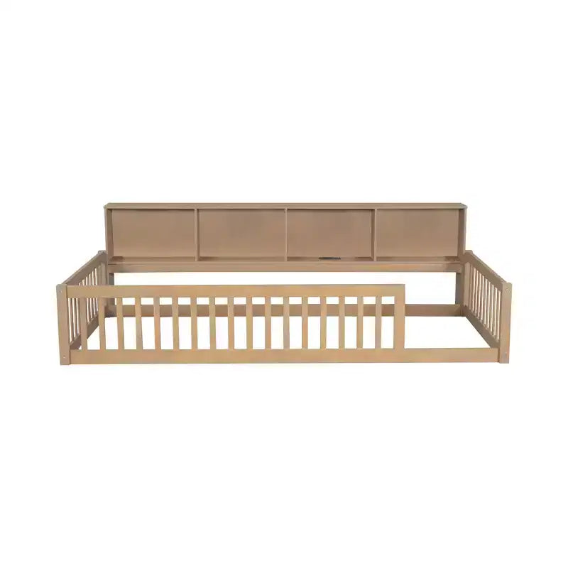 Twin XL Montessori Floor Bed with Storage Cabinets and USB Ports
