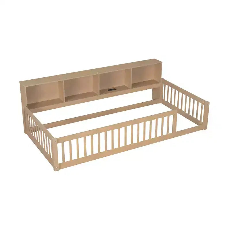 Twin XL Montessori Floor Bed with Storage Cabinets and USB Ports