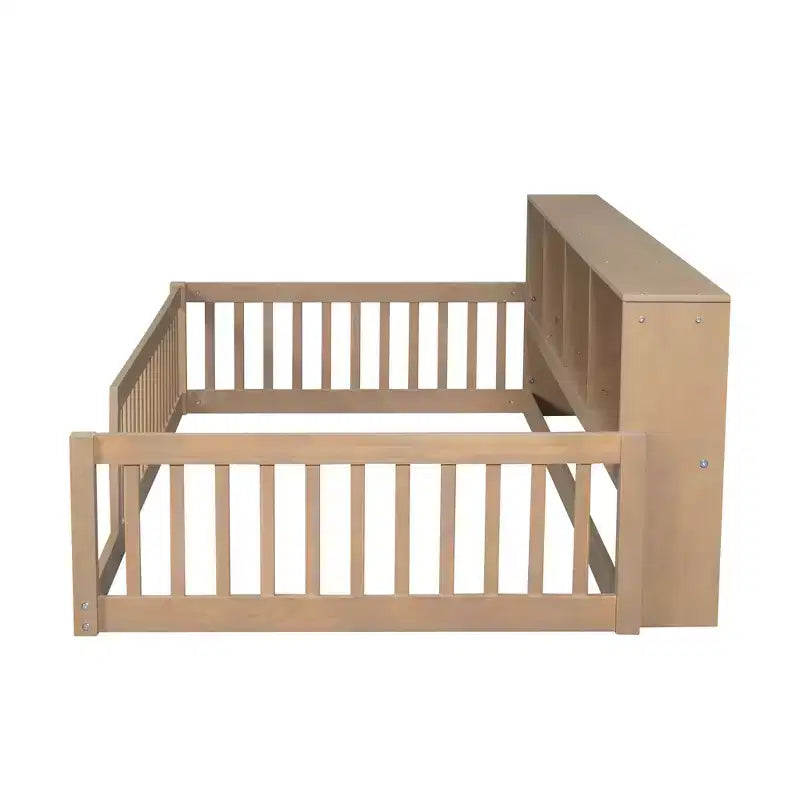 Twin XL Montessori Floor Bed with Storage Cabinets and USB Ports