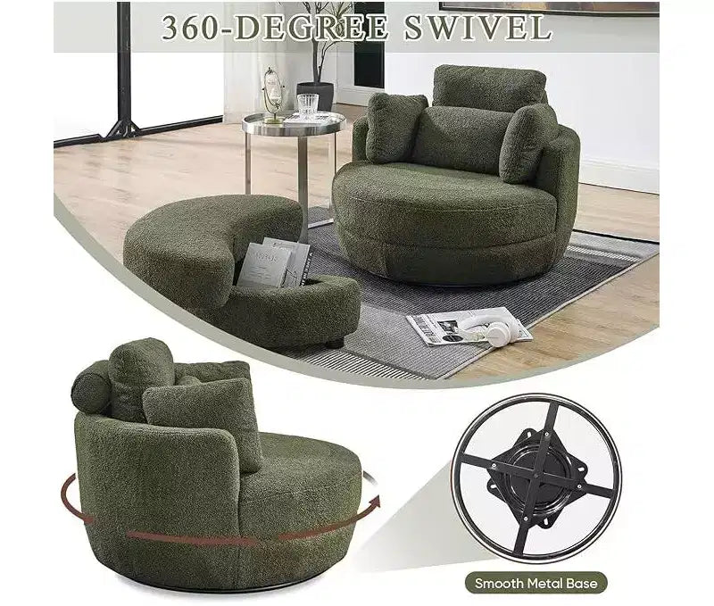 Modern 360 Swivel Boucle Barrel Chair with Storage Ottoman
