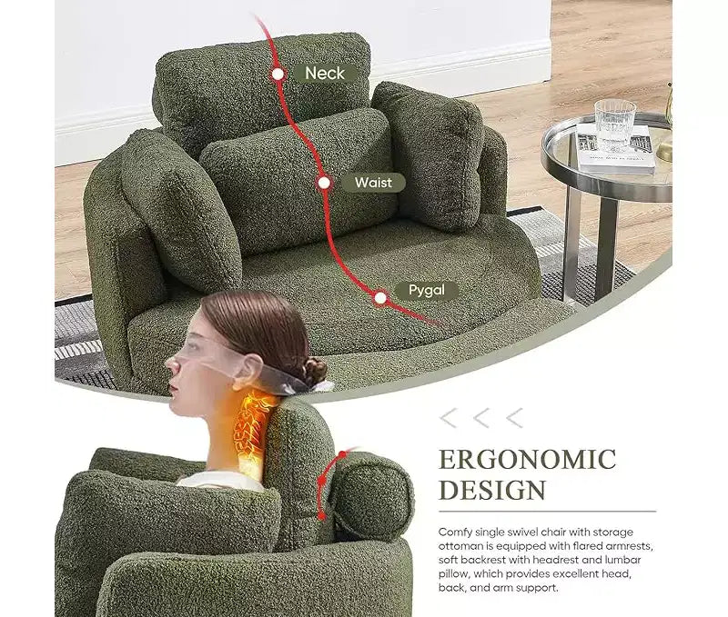 Modern 360 Swivel Boucle Barrel Chair with Storage Ottoman