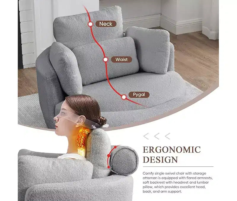 Modern 360 Swivel Boucle Barrel Chair with Storage Ottoman