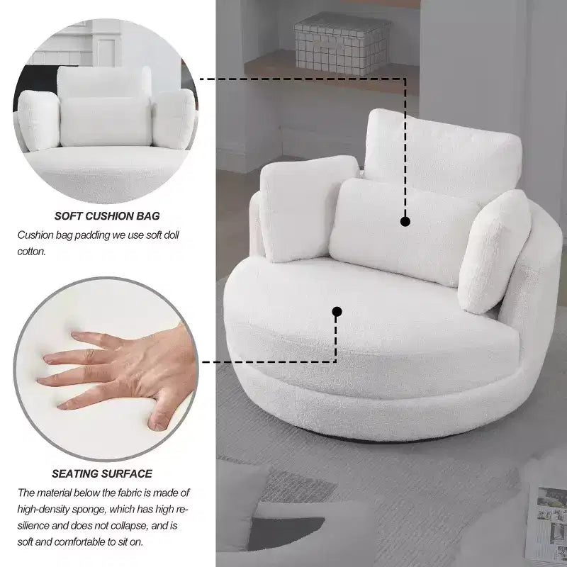 Modern 360 Swivel Boucle Barrel Chair with Storage Ottoman
