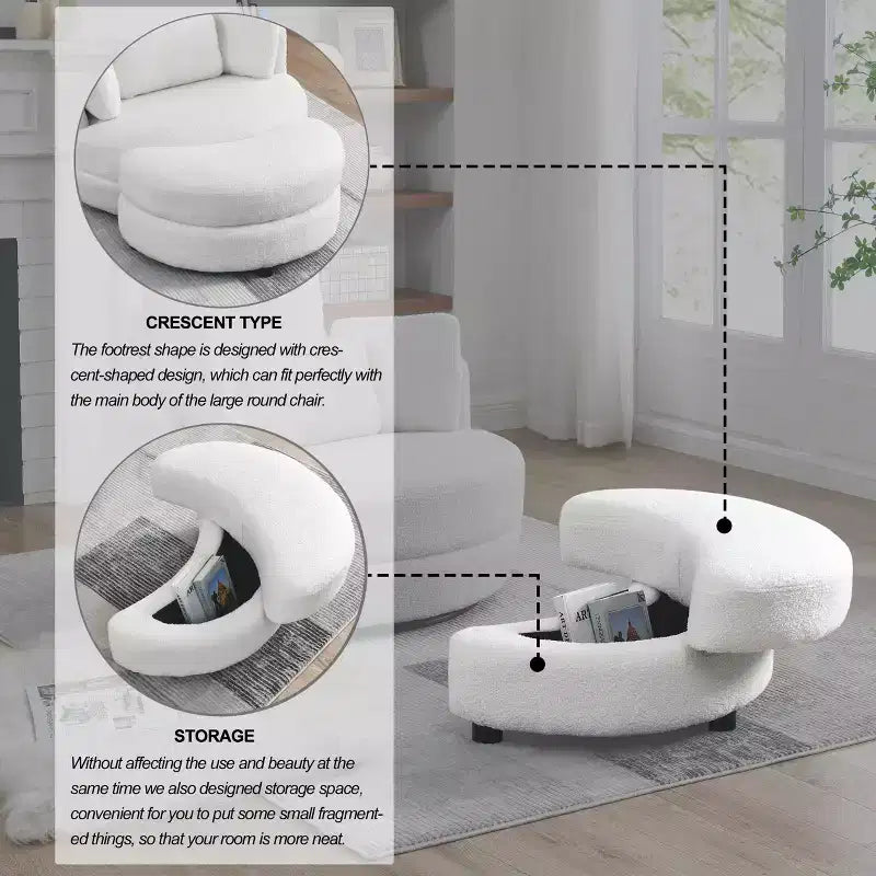 Modern 360 Swivel Boucle Barrel Chair with Storage Ottoman