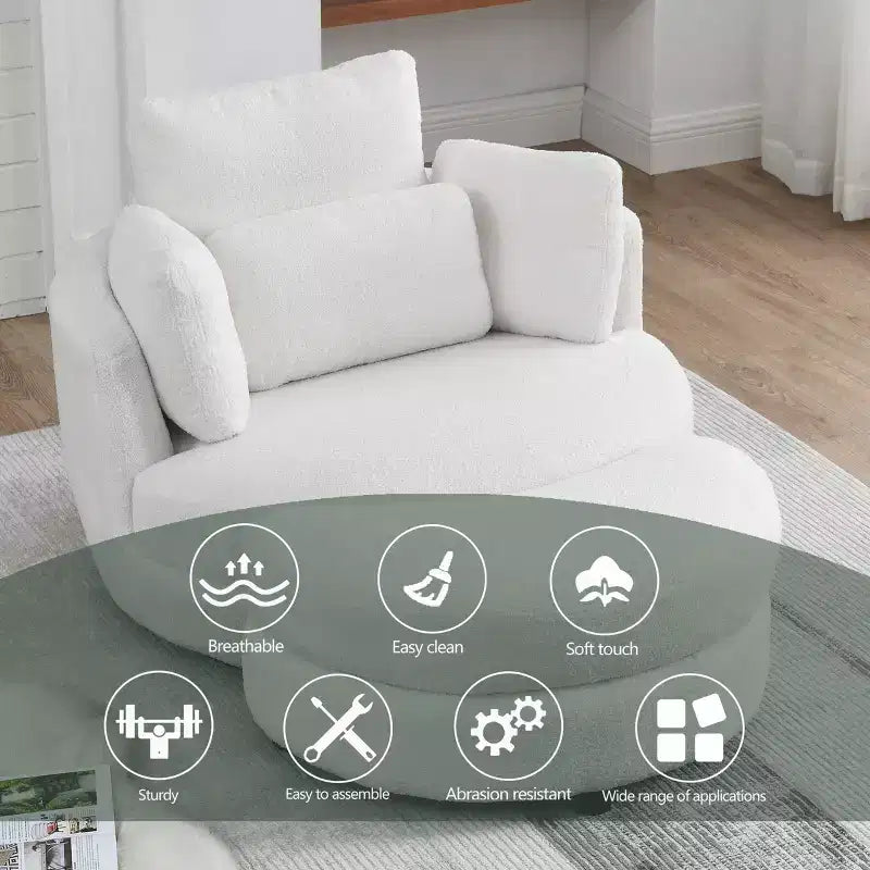 Modern 360 Swivel Boucle Barrel Chair with Storage Ottoman