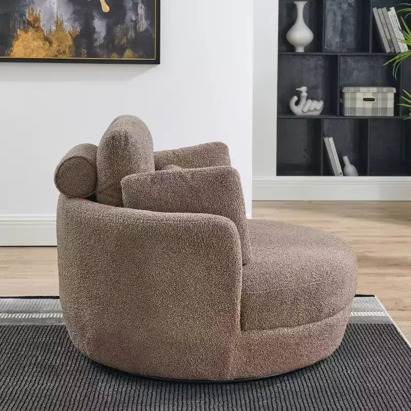 Modern 360 Swivel Boucle Barrel Chair with Storage Ottoman